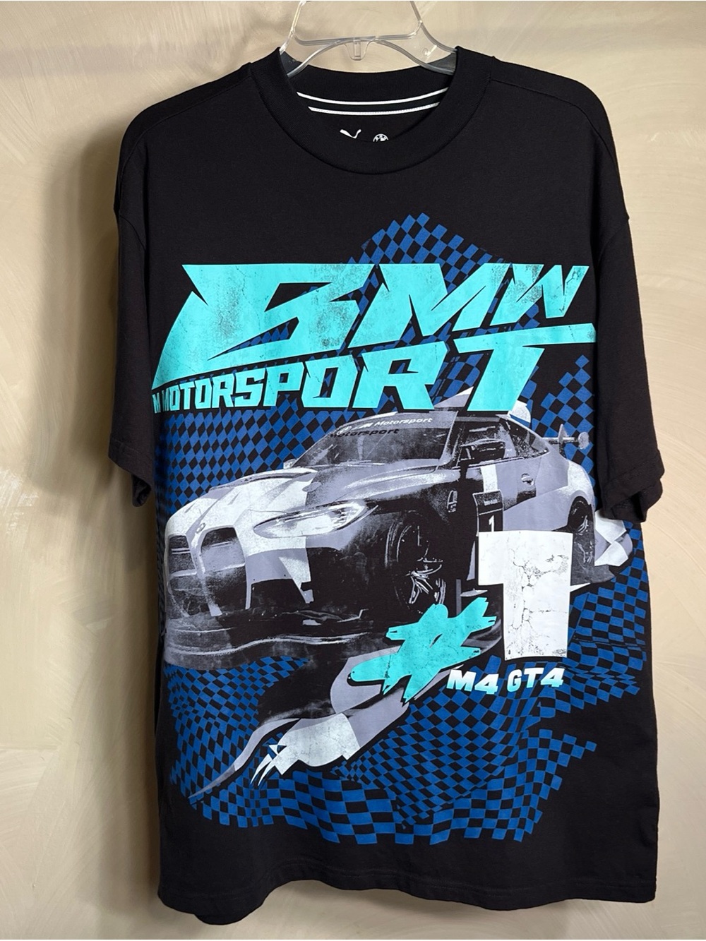 PUMA BMW M Motorsport M4 GT4 Crew Neck Black Graphic Tee Casual Men’s Shirt|Sz:L
